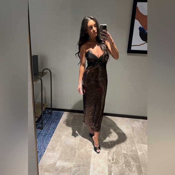 Retrofete Brown Sequin Midi Dress - divino.acegroup.co.in
